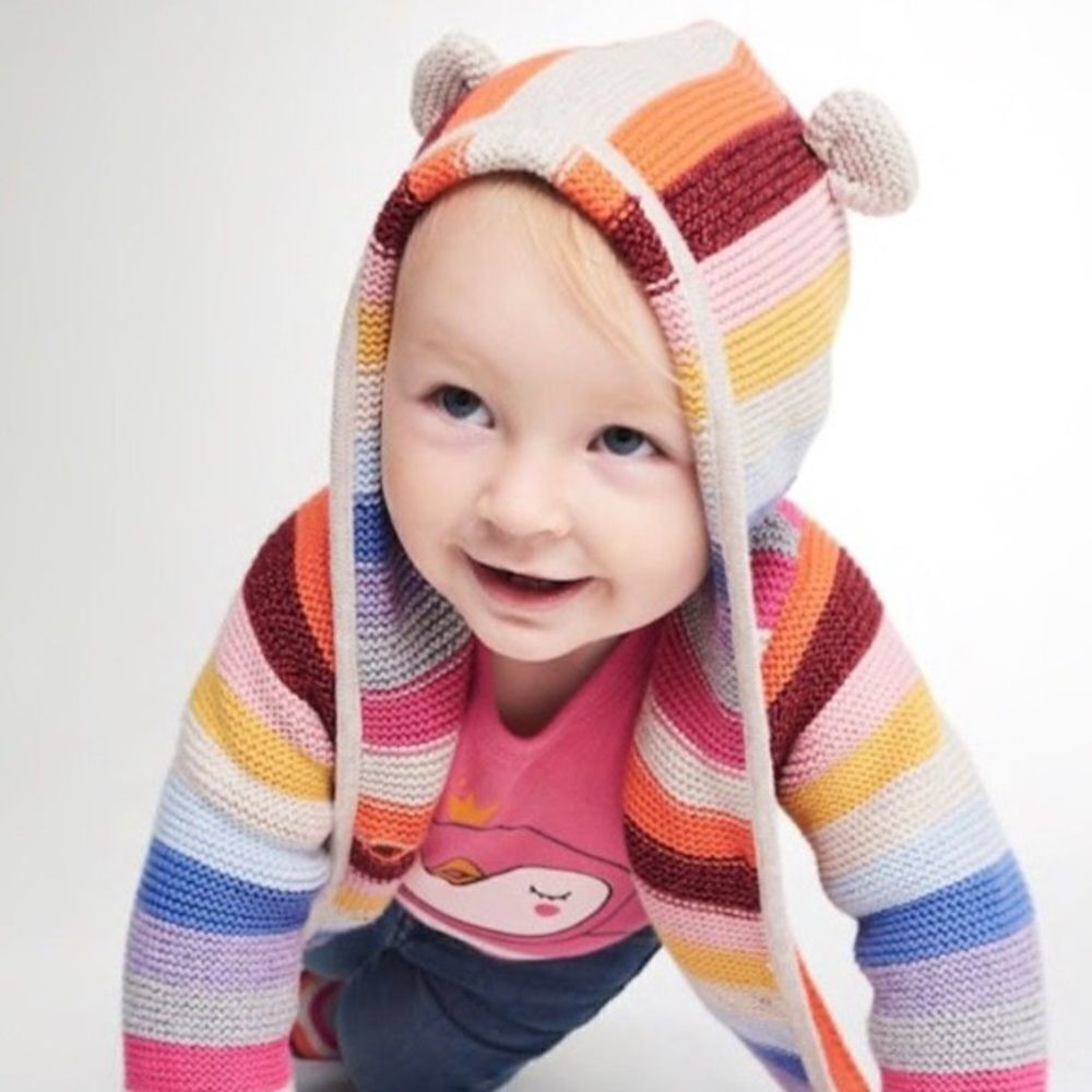 ✨5xHP✨BabyGap Red Stripe Bear Hooded Cardigan✨
